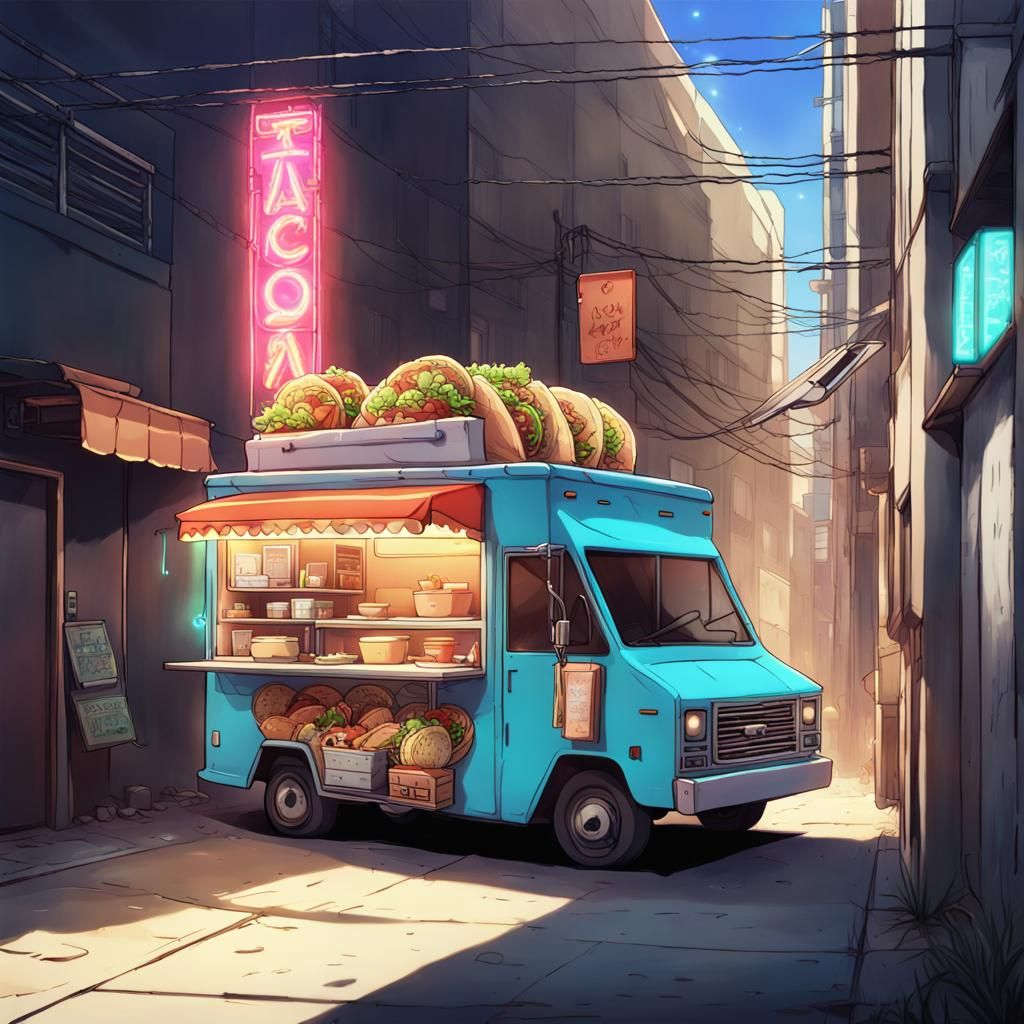 Taco Truck in Alley, Anime Style