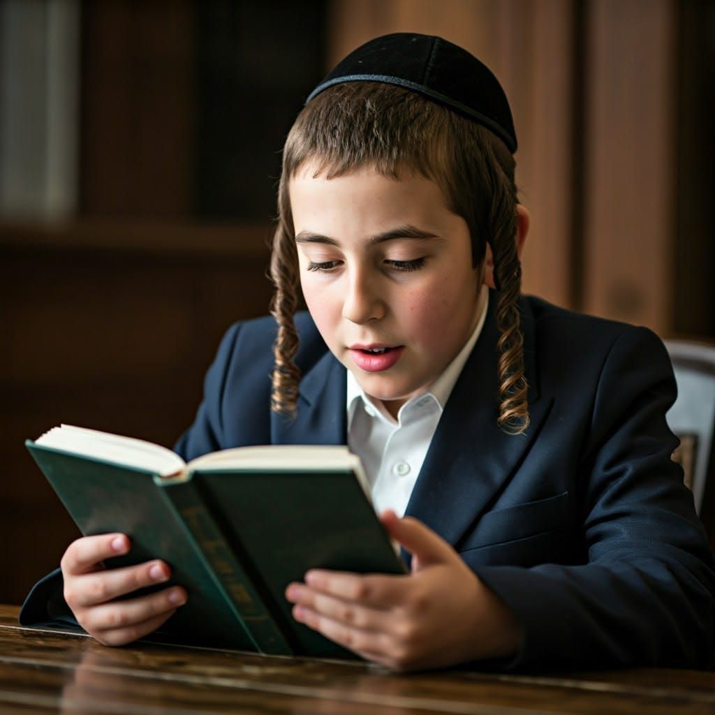 Ultra-Orthodox Jewish Boy Reads with Joy