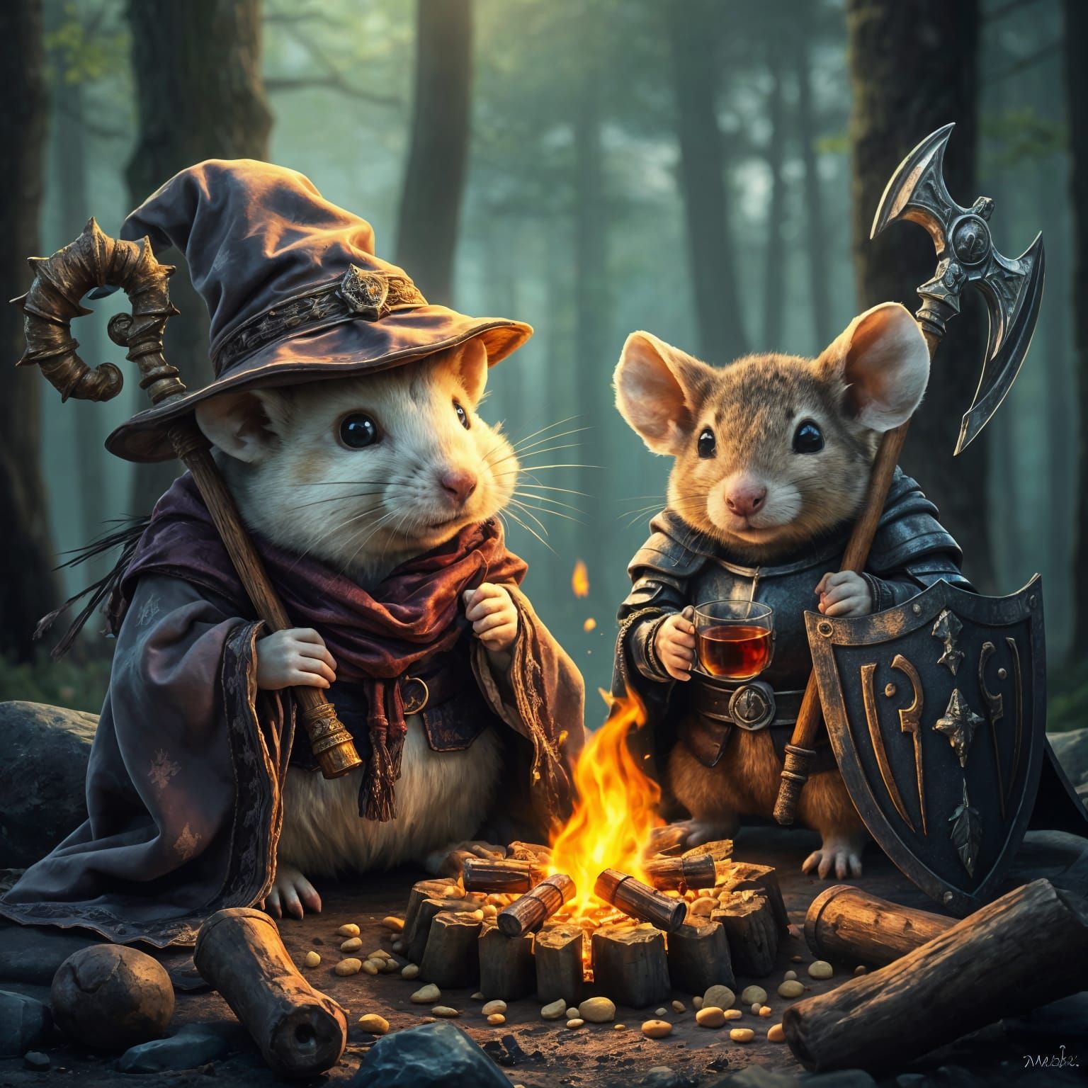 Fuzzy Hamster Wizard and Armored Mouse Rest
