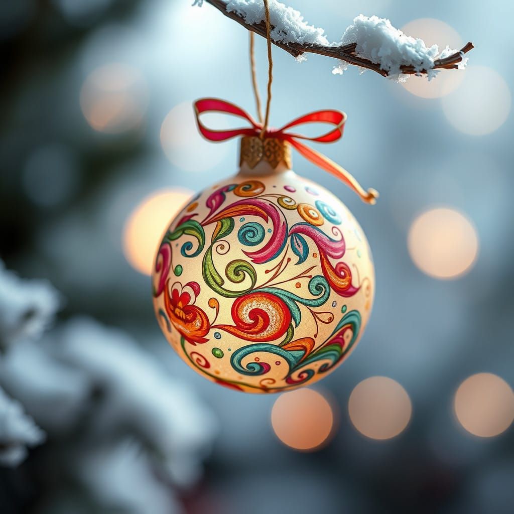 Surreal Holiday Ornament in Whimsical Folk-Art Style