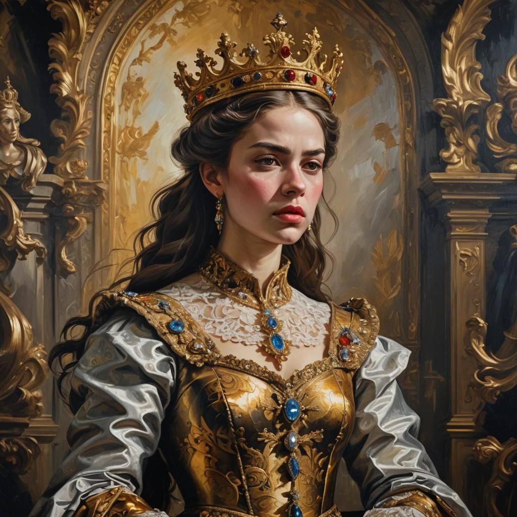 Defiant Young Queen in Baroque Oil Painting