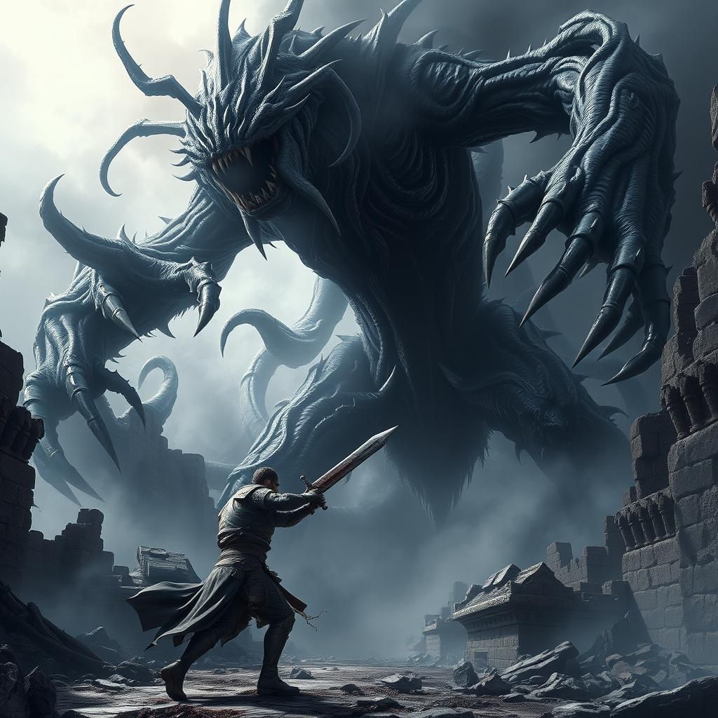 Nightmarish Abomination in Dark Fantasy Landscape