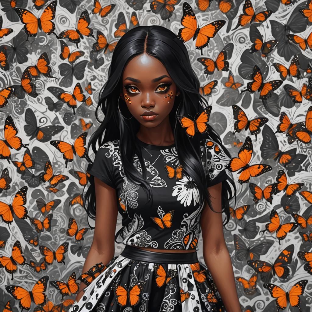 Beautiful Butterfly Monster Woman with Black Skin
