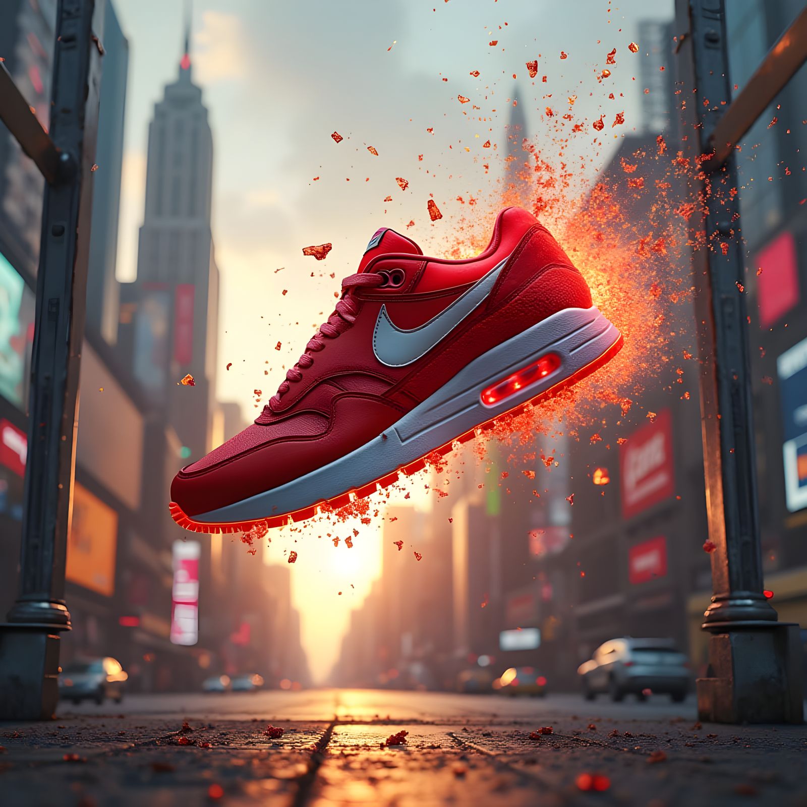 Nike Sneaker Billboard in Futuristic Cityscape