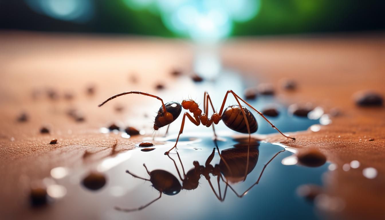 Ant's-Eye View: Ant Carrying Water Drop