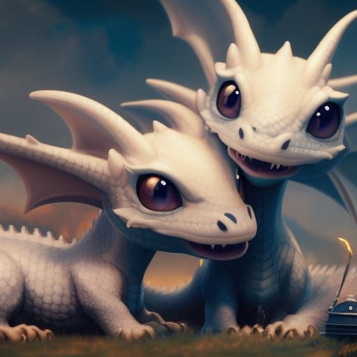 Chibi Dragons Hugging: Hyperrealistic CGI Anime Art