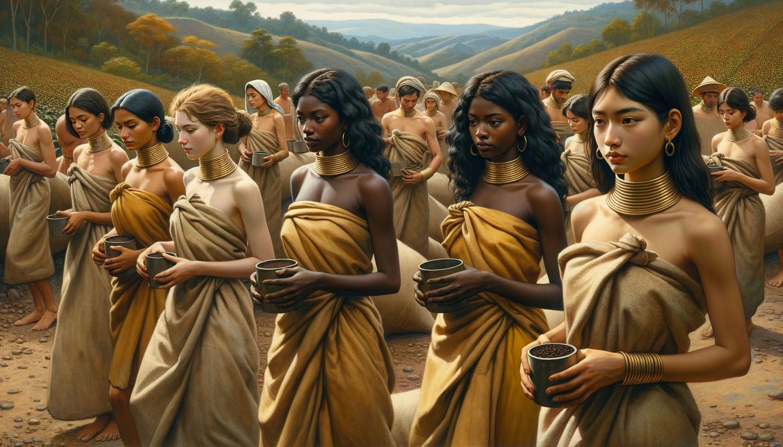 Coffee Plantation Scene in Post-Impressionist Style