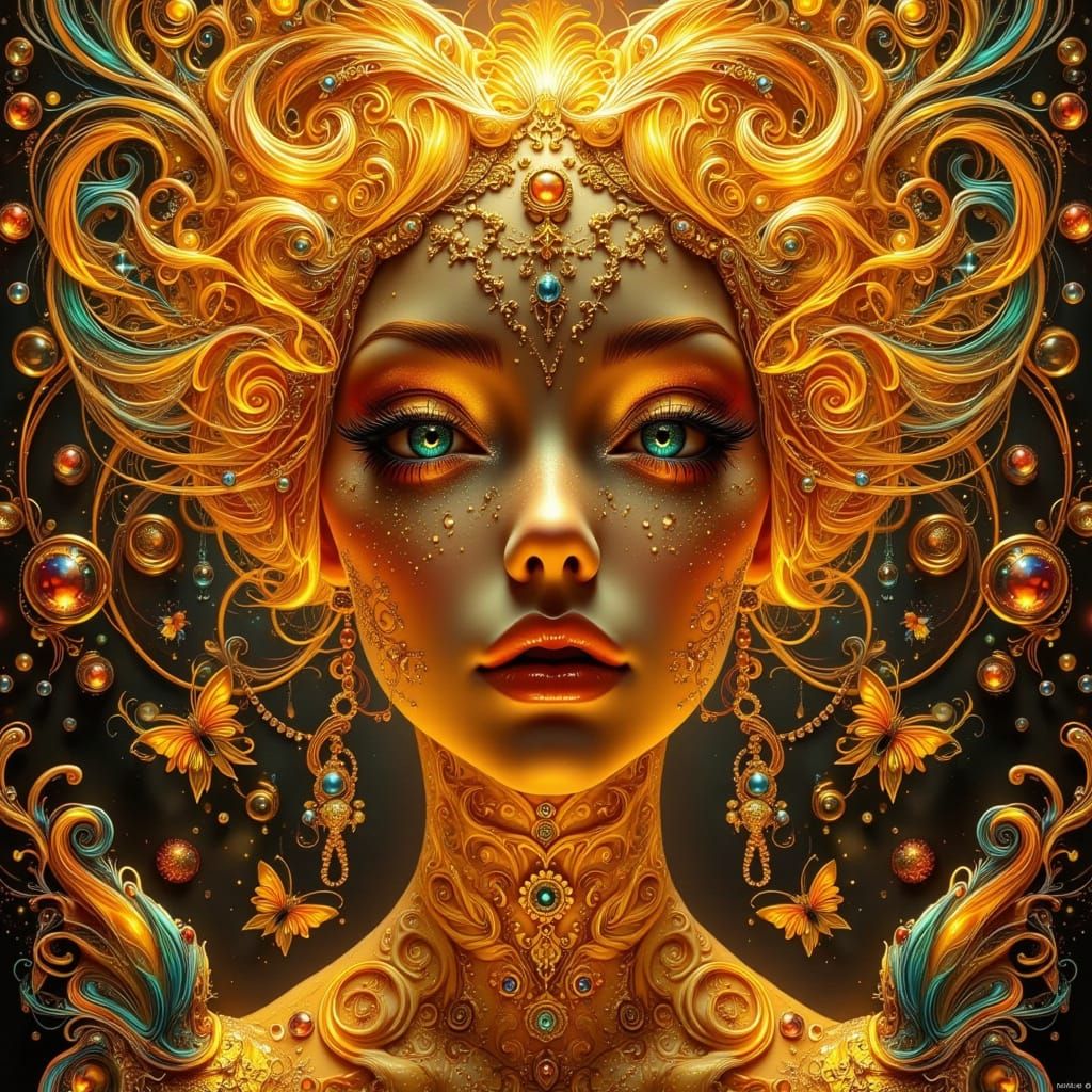 Luxurious Gold Fae in Ornate Futuristic Setting