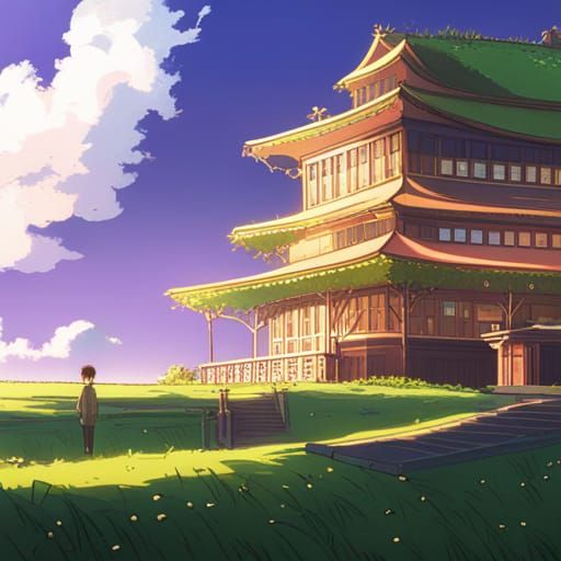 Anime Key Visual in Ghibli and Shinkai Style