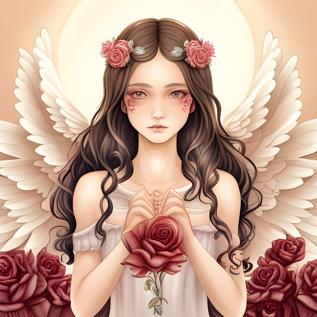 Gothic Angel Watercolor Illustration with Ornate Details
