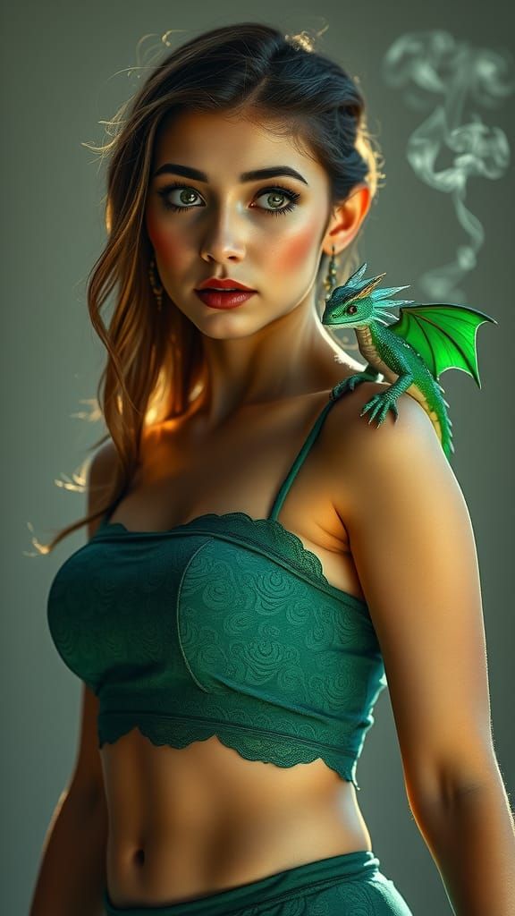 Ethereal Goddess with Emerald Dragon
