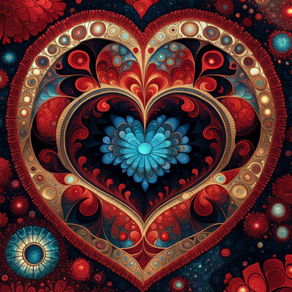 Surreal Fractal Heart in Klimt Style Light Microscopy