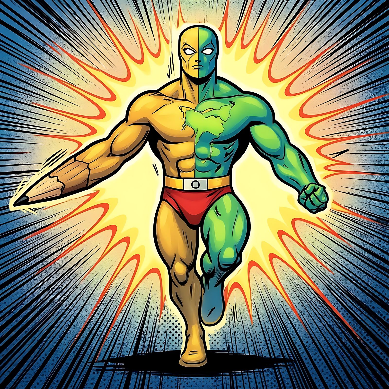 Pencil Transforms into Nature Superhero in Comic Style