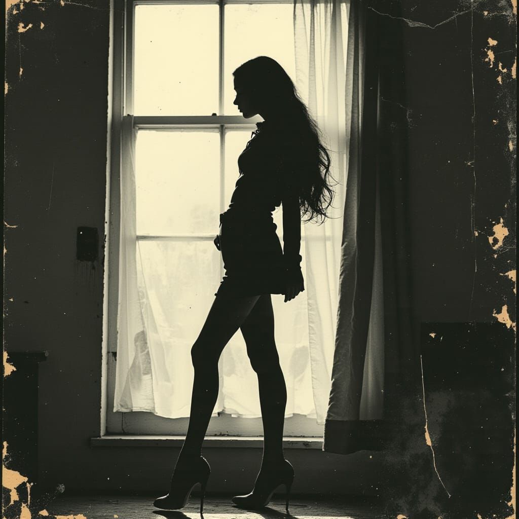 Elegant Woman in Morning Light, Classic Black and White Port...