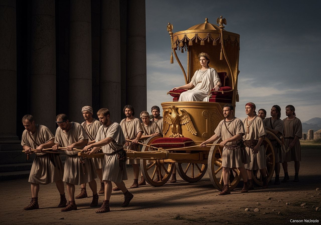Regal Roman Empress on Imperial Chariot Throne