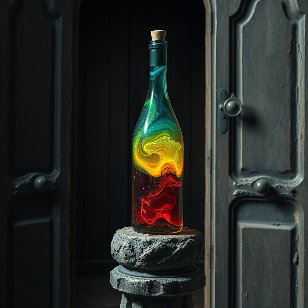 Mysterious Potion in Weathered Wine Bottle