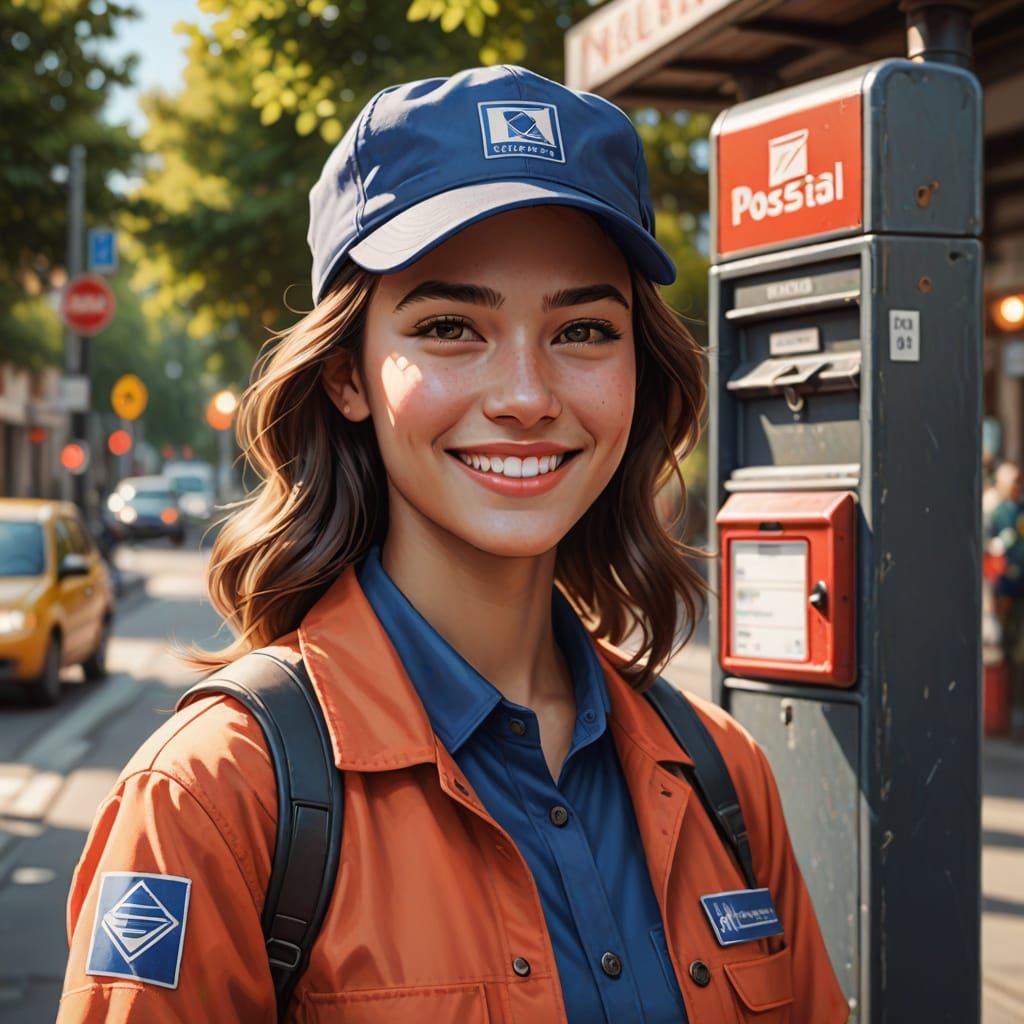 Young Postal Worker with a Bright Smile in Postal Uniform