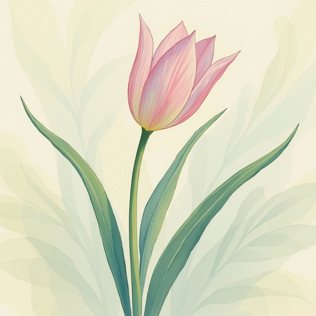 Minimalist Ikebana Tulip Arrangement in Watercolor Style