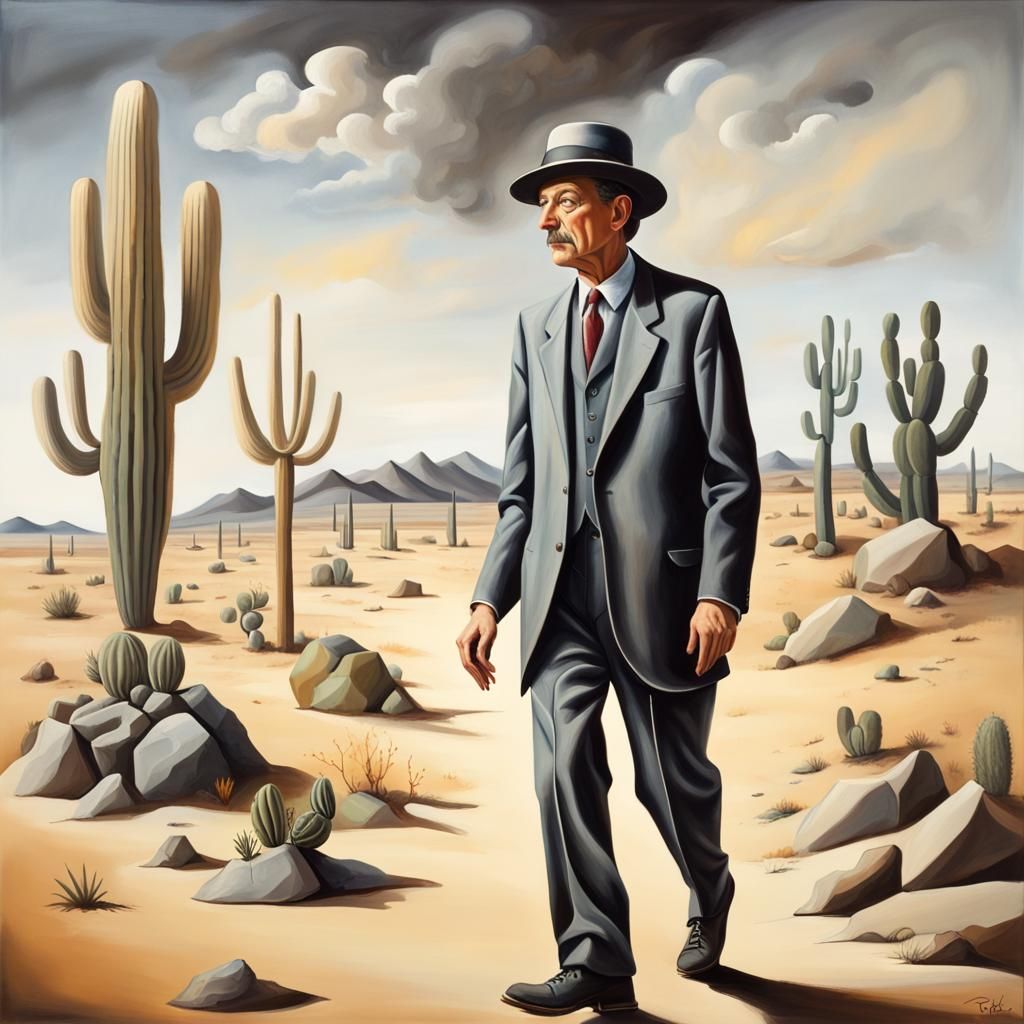 Man in Desert: A Surreal Dalí-esque Painting