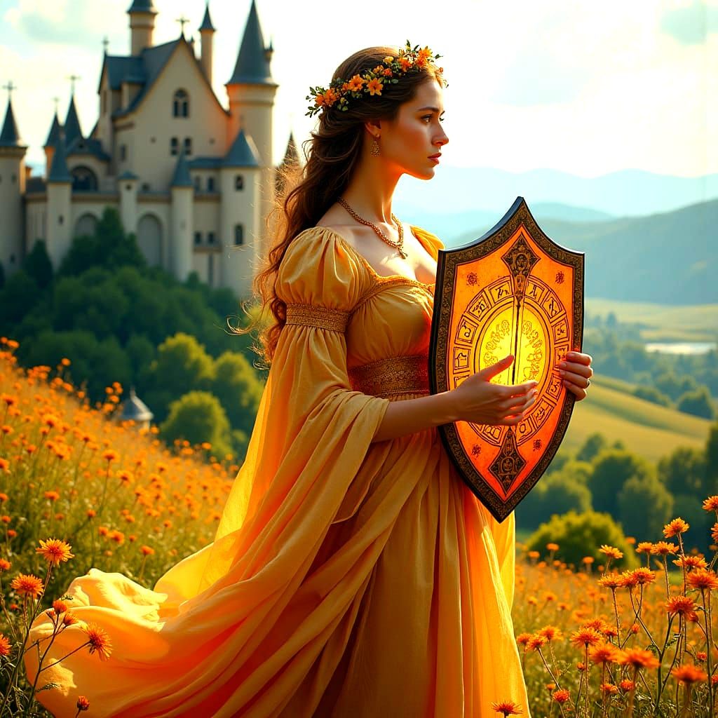 Fantasy Queen of Pentacles in an Enchanted Realm