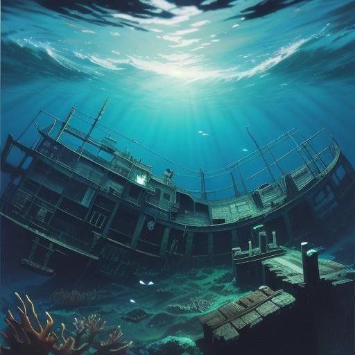 Anime-Style Underwater Shipwrecks in Cel-Shaded Deep Color