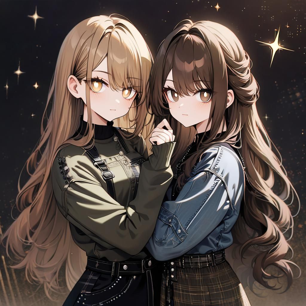 Two Cute Anime Girls Posing Together