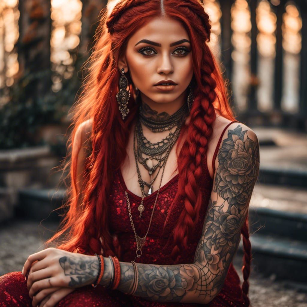 Indian Girl with Red Hair and Tattoos