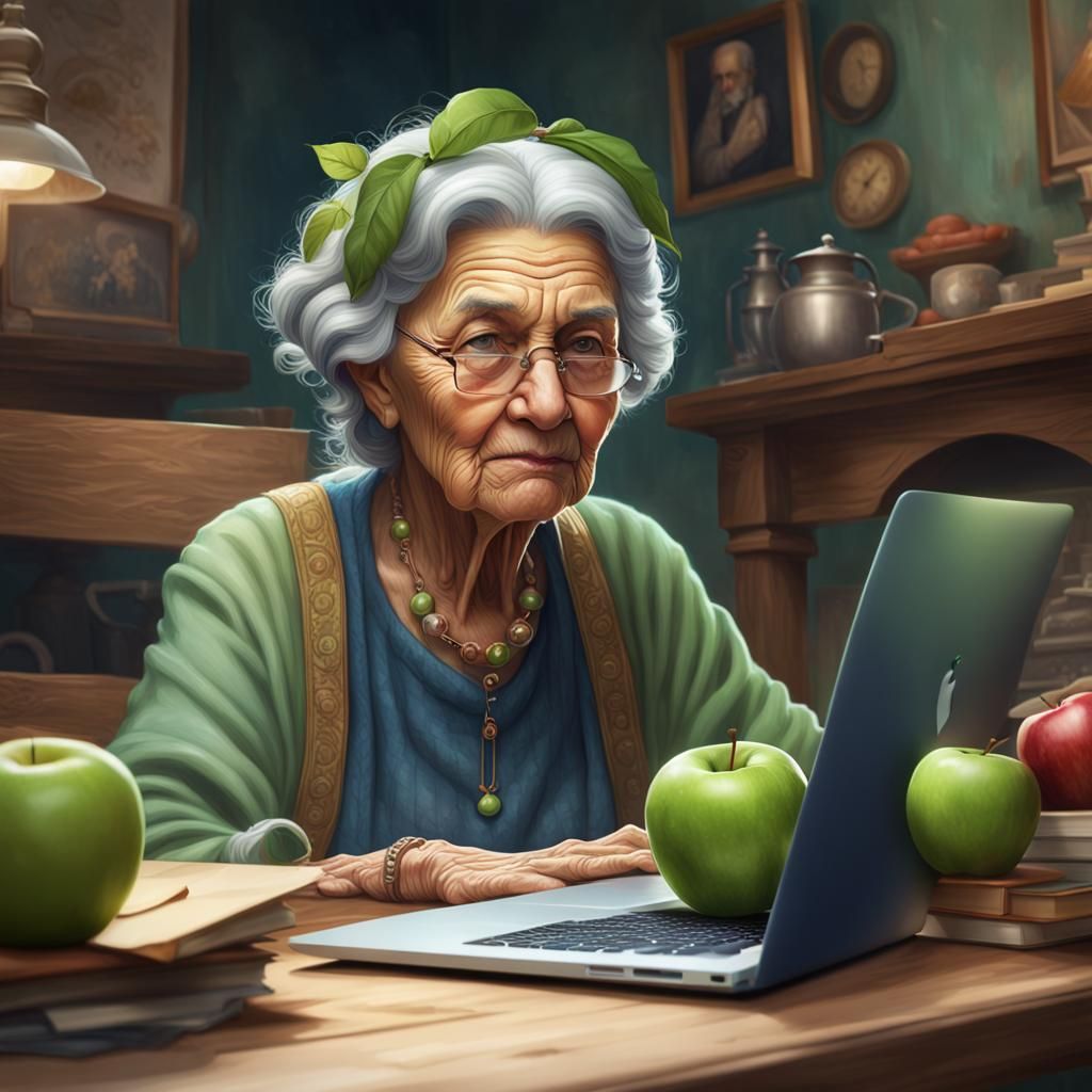 Granny Smith on Apple, Digital Art Portrait