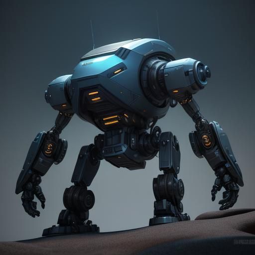 Sci-Fi Robot on Platform in 3D Digital Art