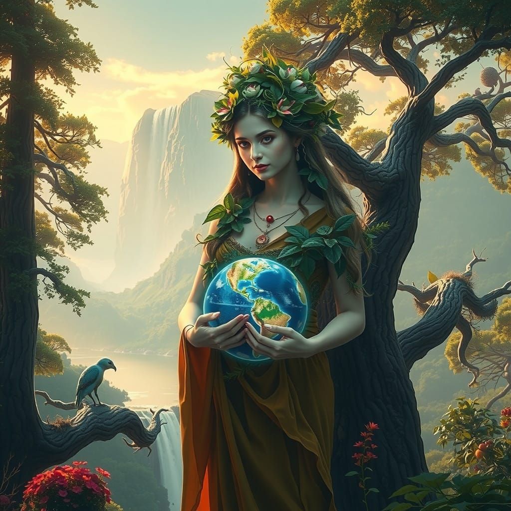 Serene Australian Goddess of Nature in Vibrant Forest