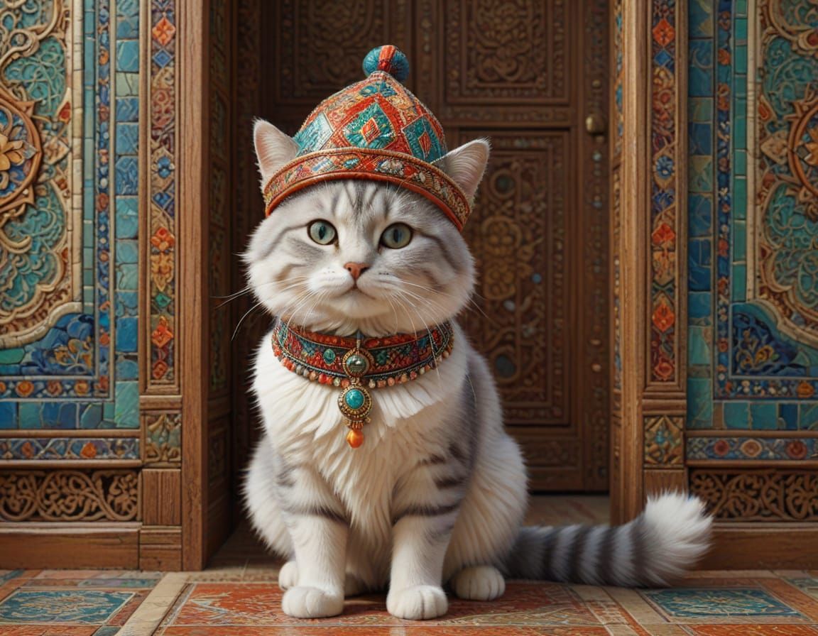 Elegant Uzbek Cat in Traditional Attire