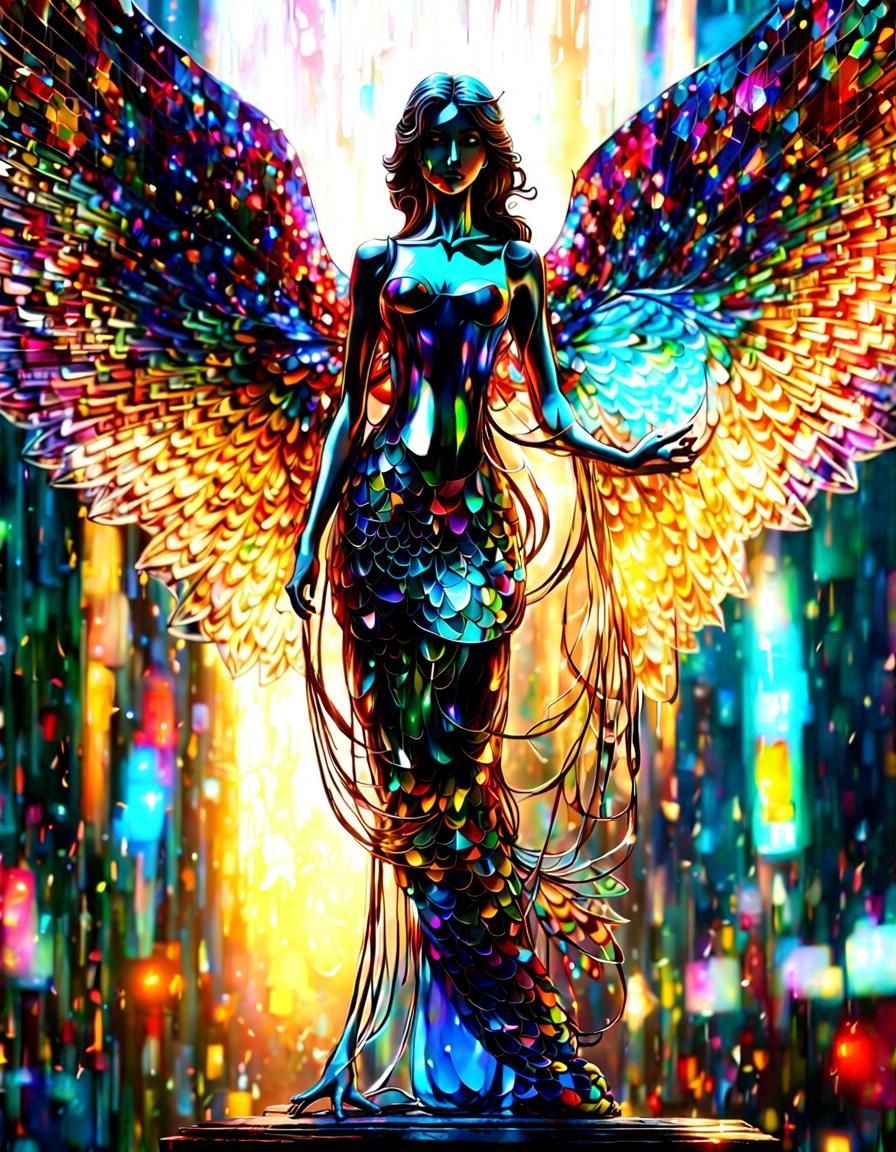 Glass Angel Sculpture Brought to Life: Prismatic Zentangle