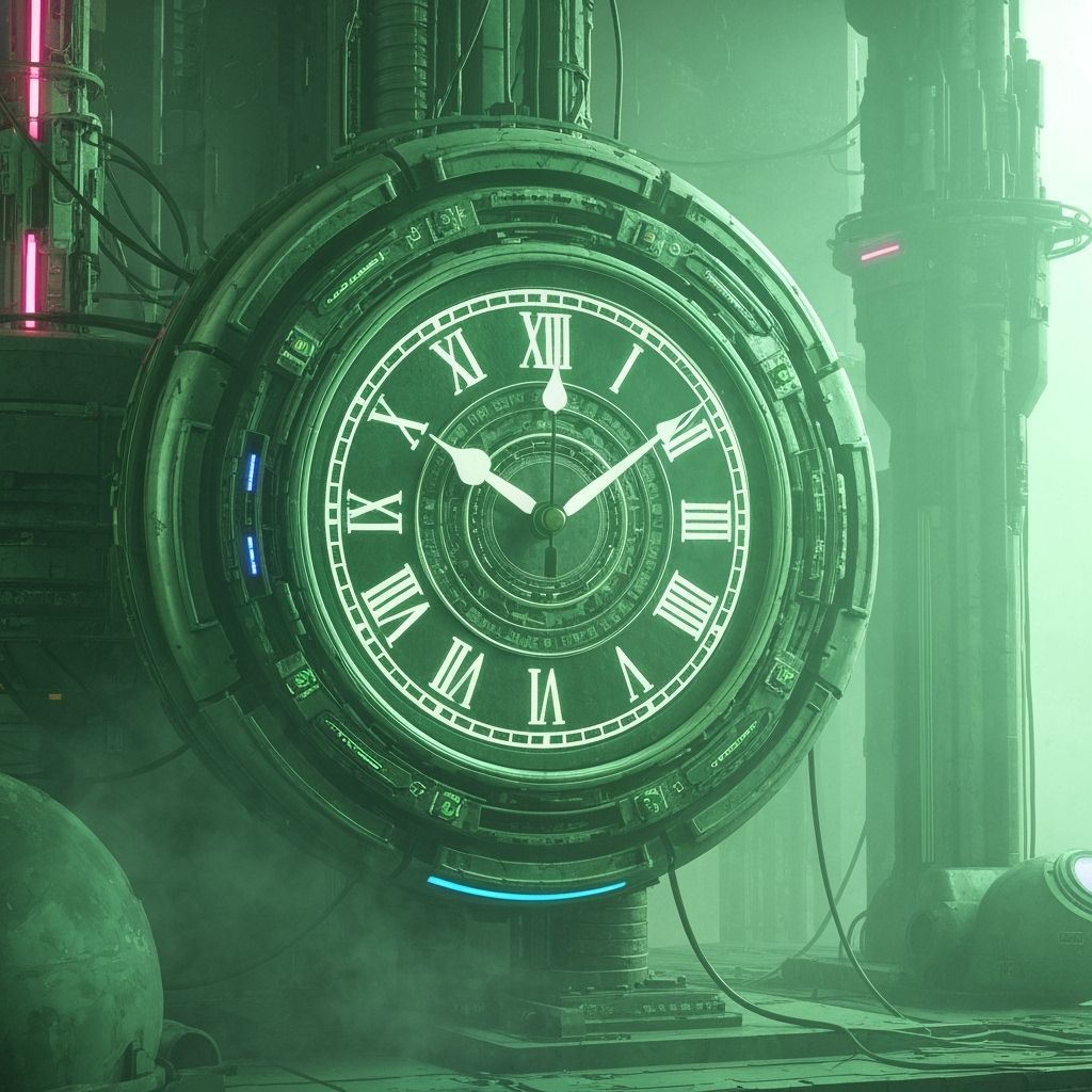 Futuristic Green Clock with Roman Numerals