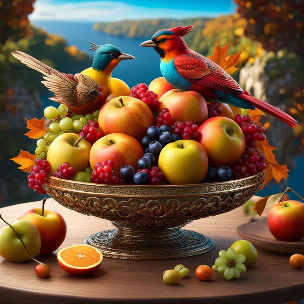 Enchanted Autumn Fruit Bowl on Floating Island