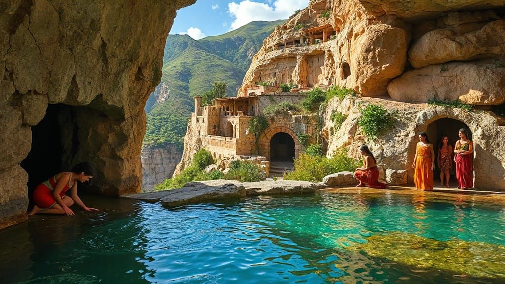 Minoan Women Emerge into Emerald Landscape