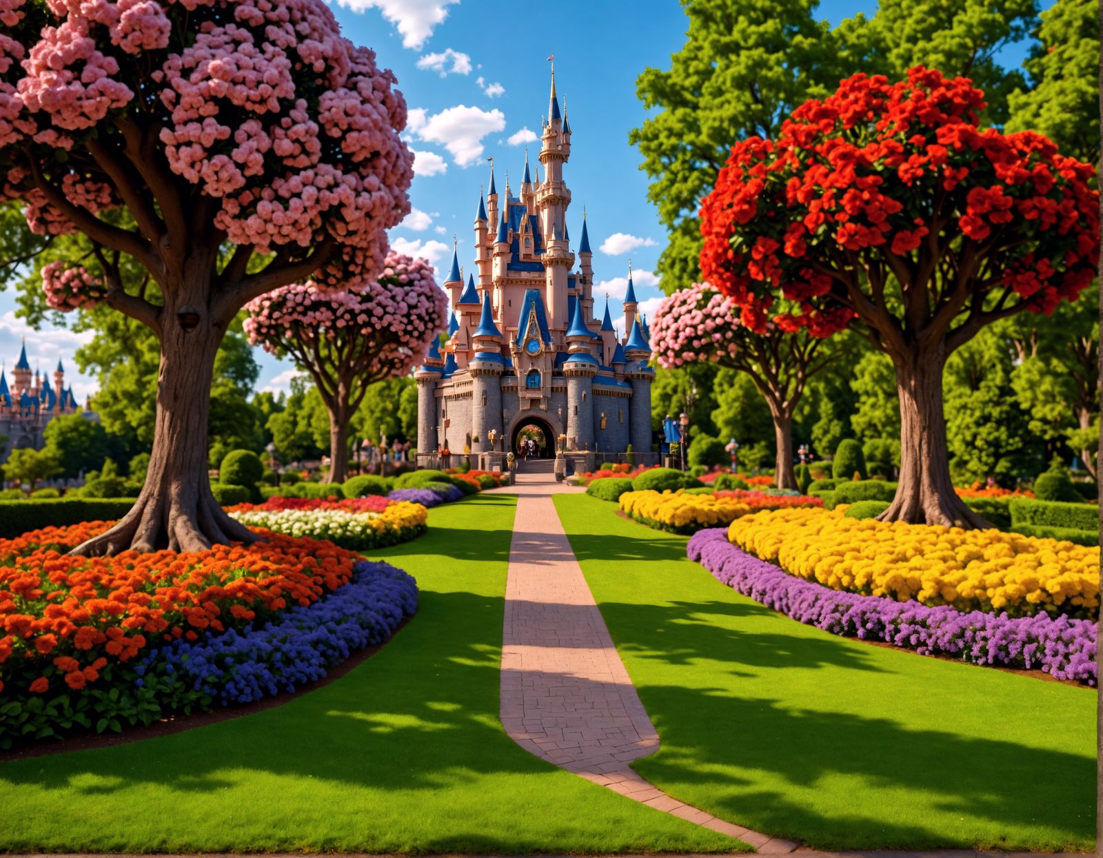 Hyperrealistic Disney Castle in Amusement Park