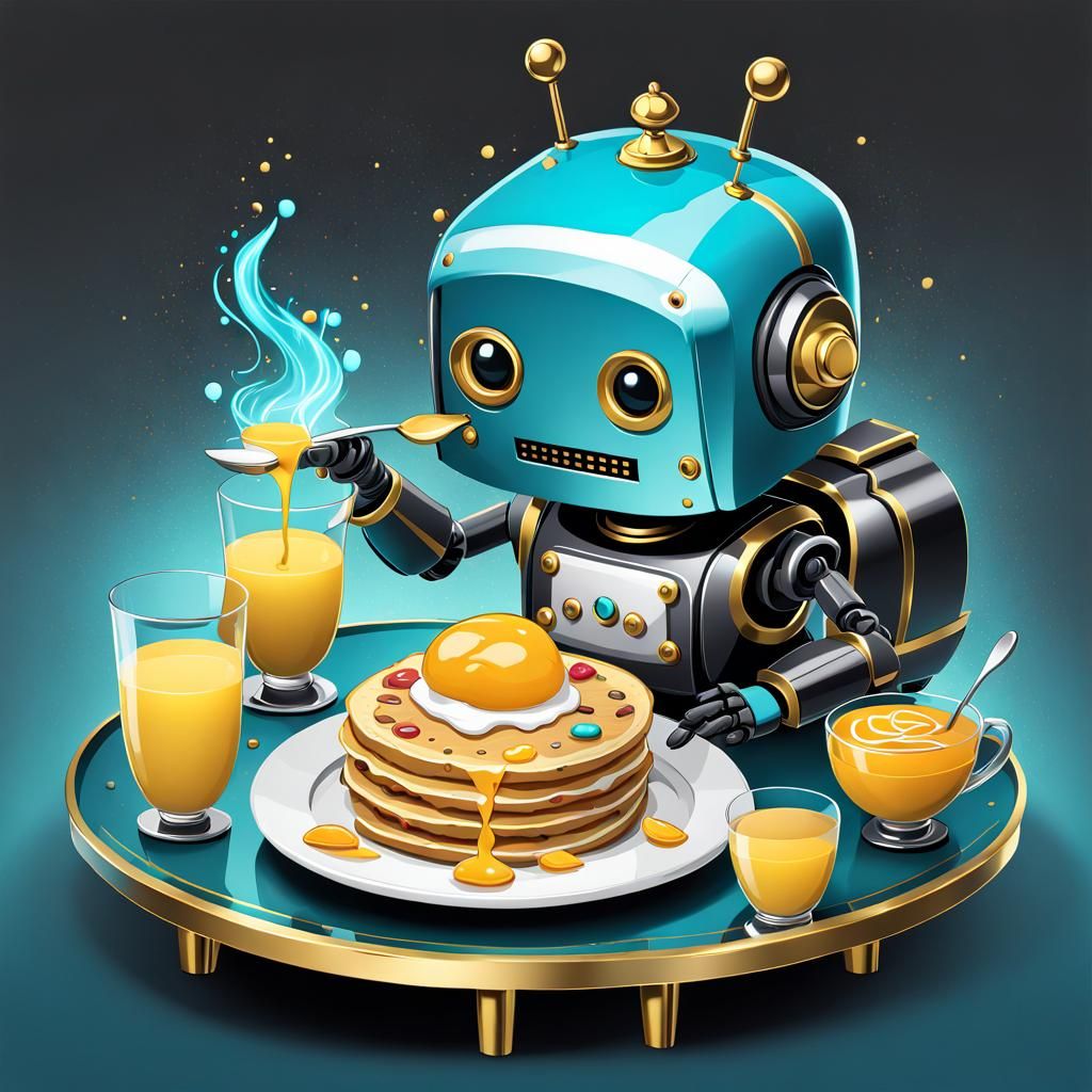 Robotic Butler Serving Breakfast in Fantasy Splash Art