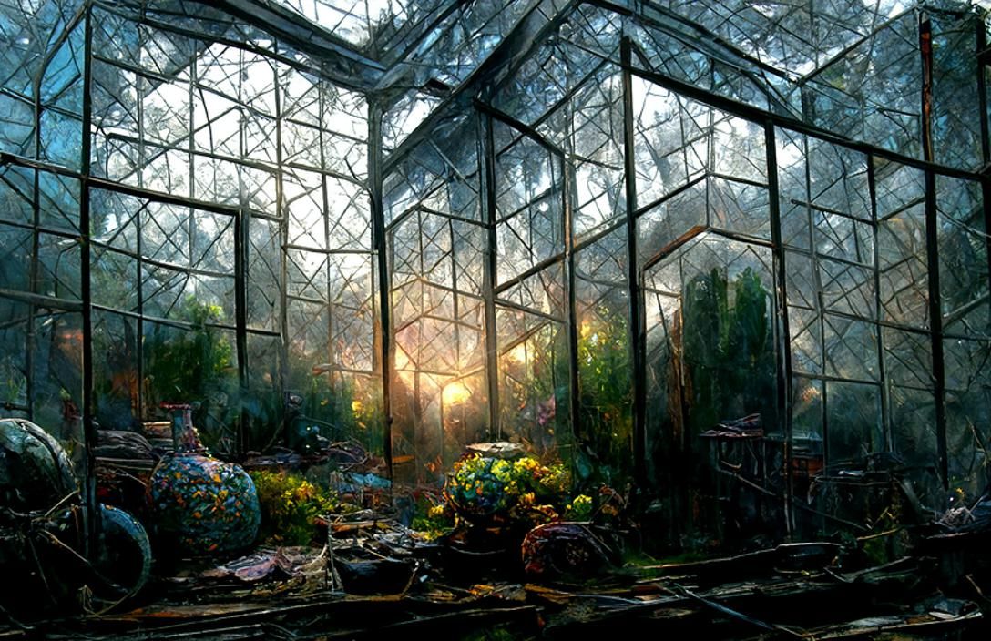 Cracked Glass Greenhouse in Fantasy Art Style