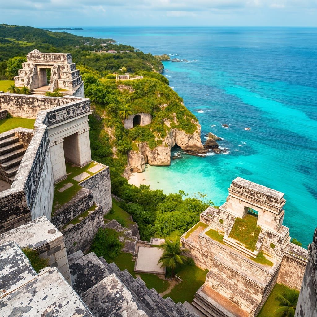 Ancient Tulum Ruins in Vibrant Tropical Landscape