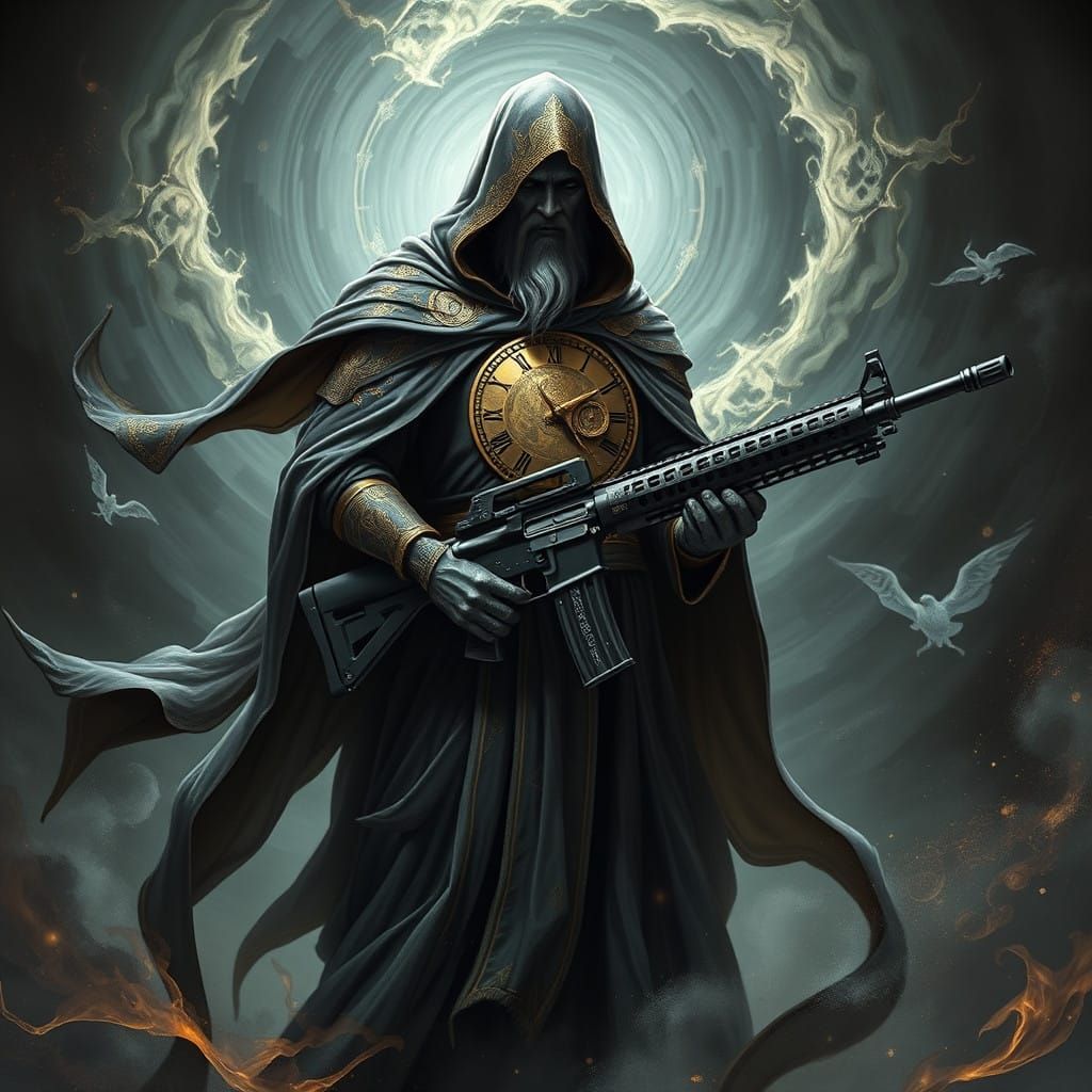 God of Time Wields Time-Twisted Machine Gun