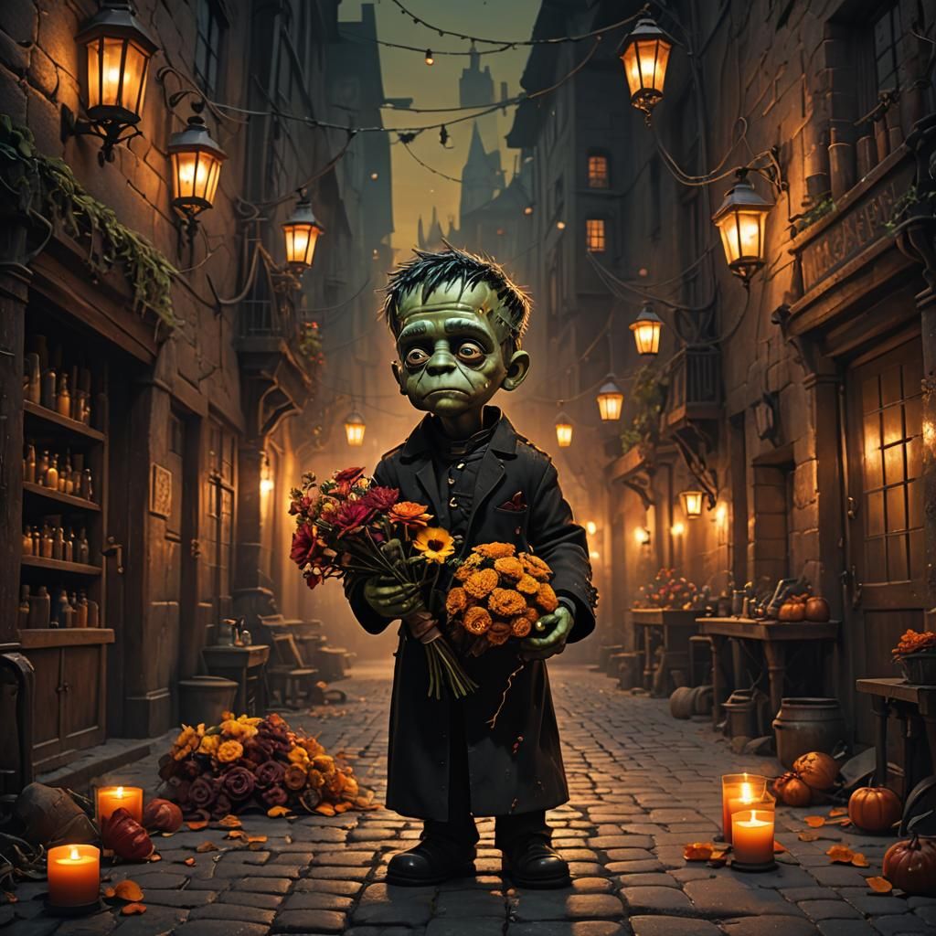 Baby Frankenstein in Candle-lit Laboratory, Matte Painting
