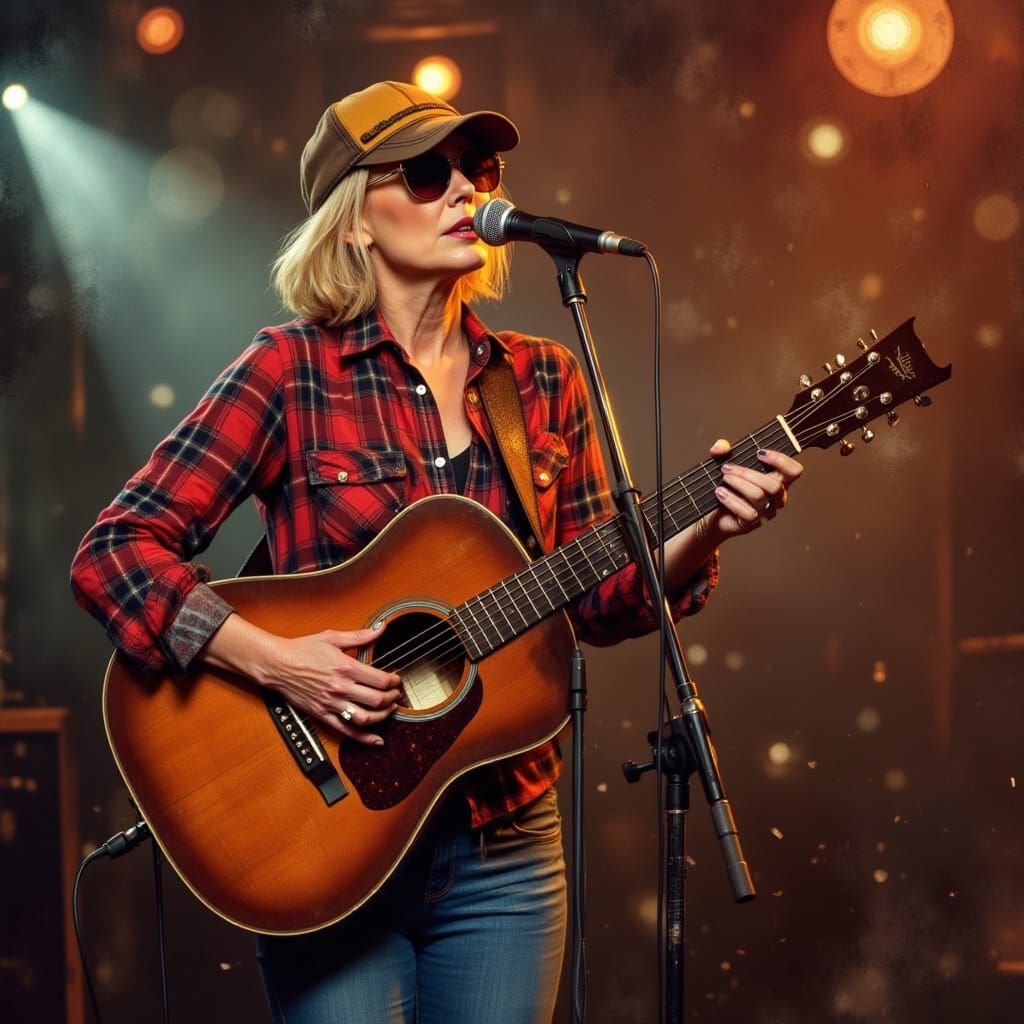 Hyperrealistic Older Woman Singing on Stage