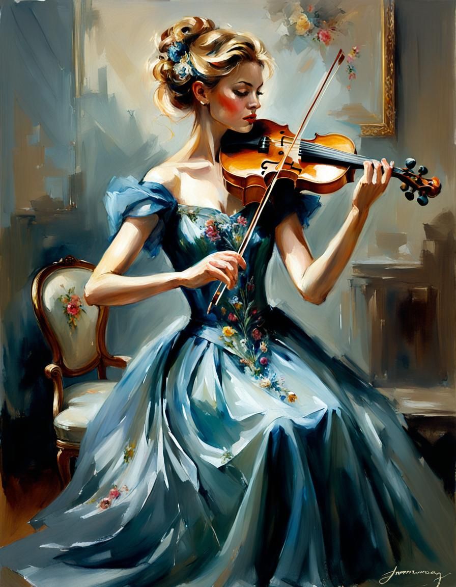 Woman Playing Violin in Contemporary Figurative Style
