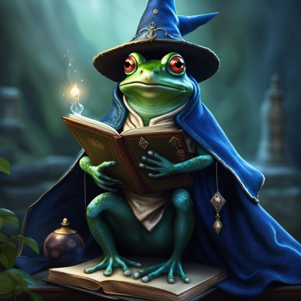 Fairytale Frog Wizard in Blue Robes