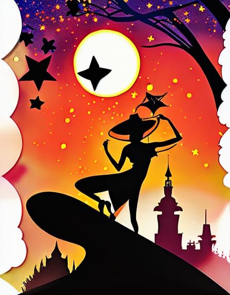 Ethereal Halloween Witch in Watercolor Sunset