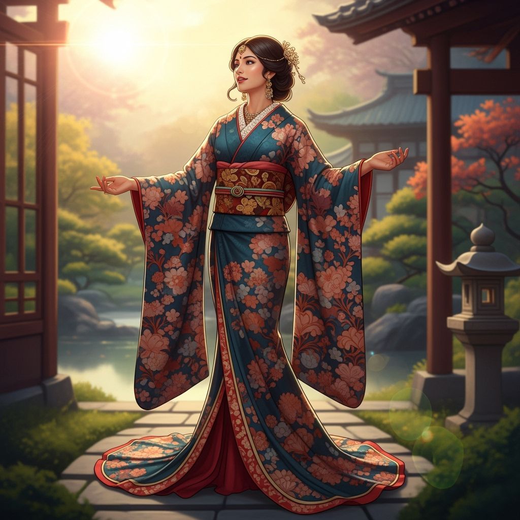 Indian Woman in Japanese Kimono with Golden Hour Glow