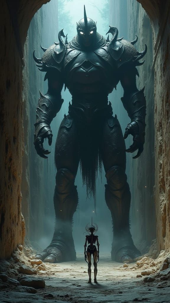 Nightmarish Encounter: Armored Colossus & Skeletal Being