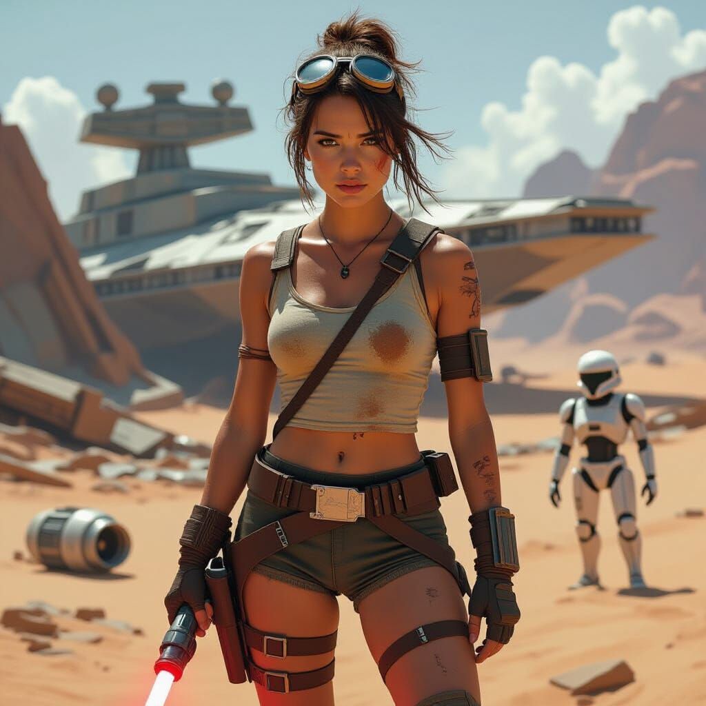 Rey the Scavenger in Gritty Sci-Fi Style