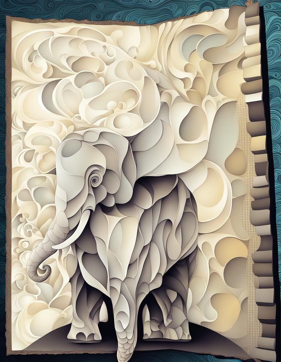 Flying Elephant in Abstract Vector Fractal Style