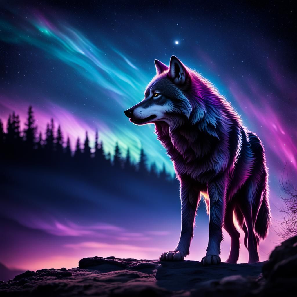 Wolf Constellation in a Starry Night Sky